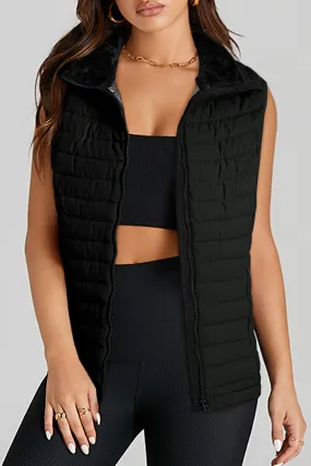 Black Plush Collared Quilted Puffer Gilet