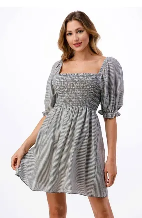 Black Smocked Stripe Dress