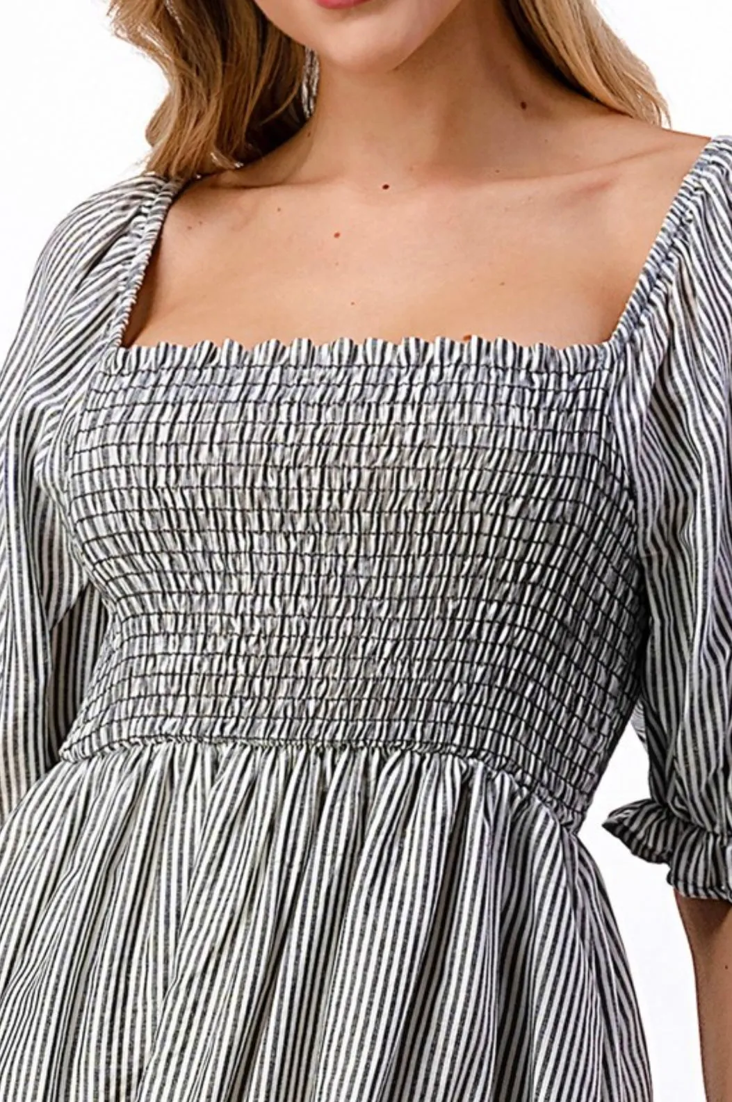 Black Smocked Stripe Dress