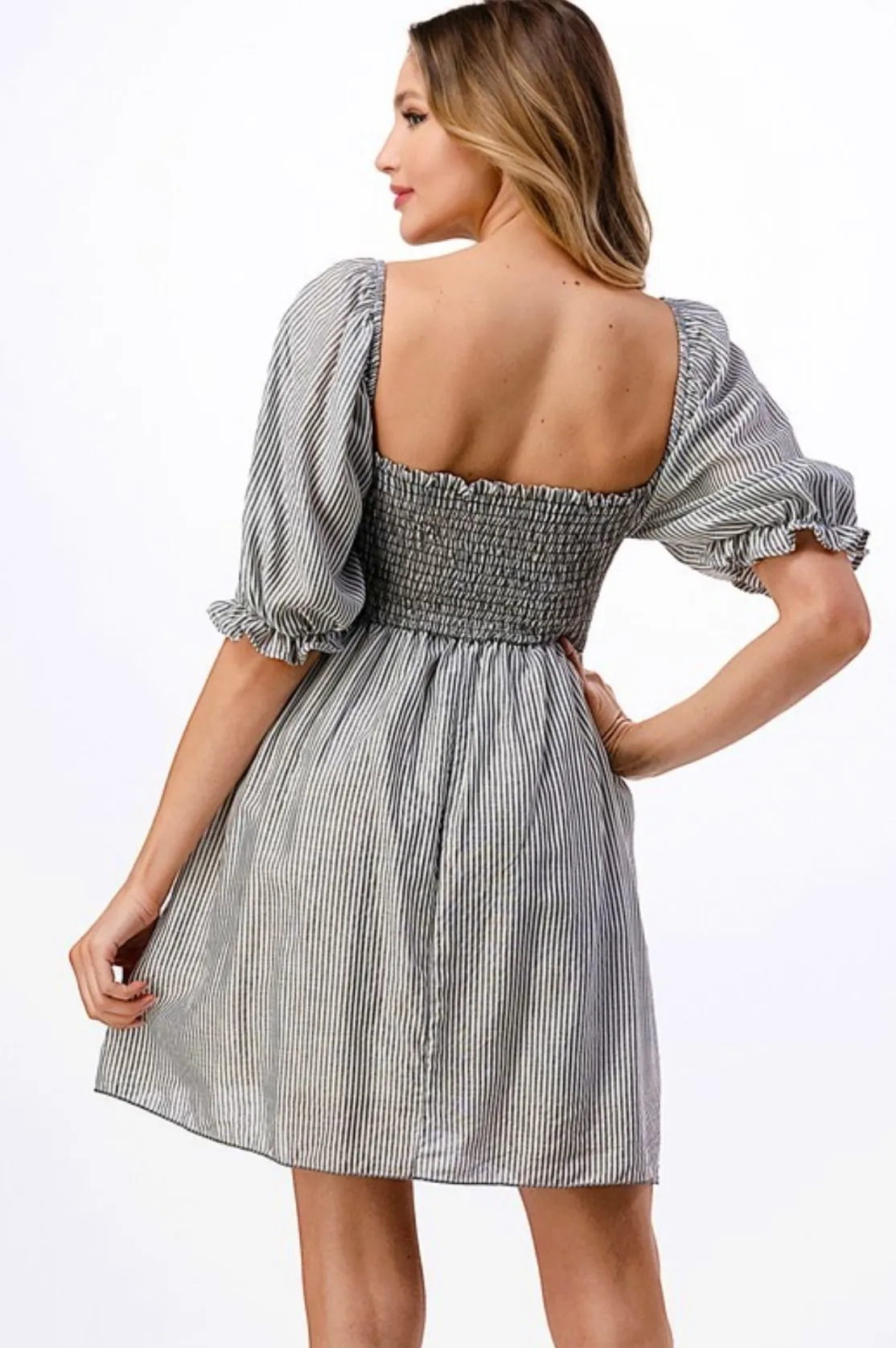 Black Smocked Stripe Dress