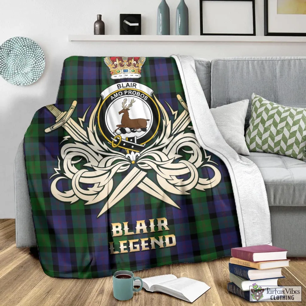 Blair Tartan Blanket with Clan Crest and the Golden Sword of Courageous Legacy