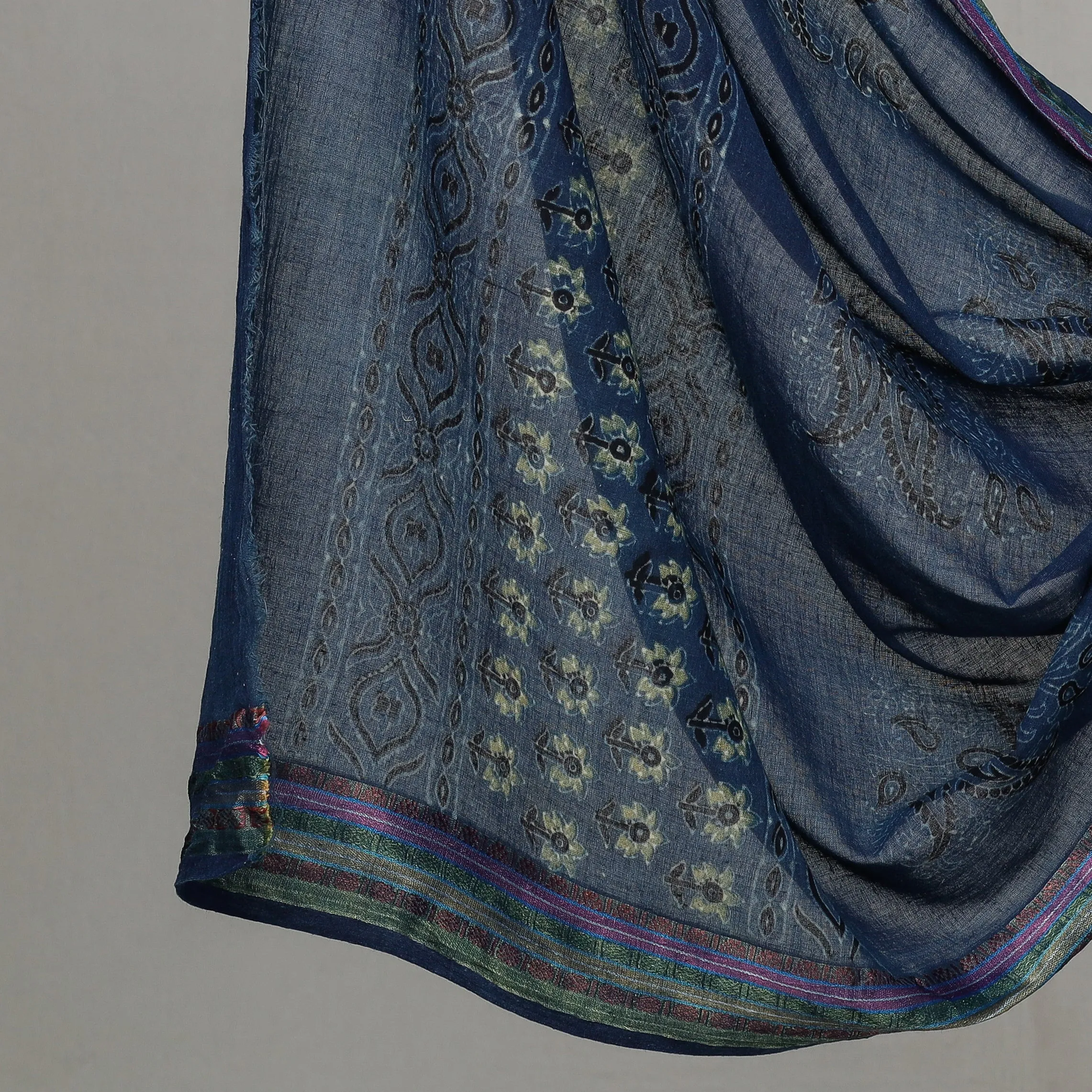 Blue - 3pc Ajrakh Block Printed Cotton Suit Material Set