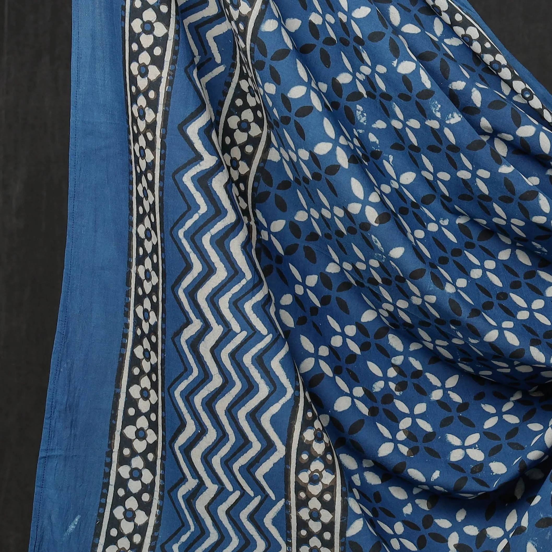 Blue - 3pc Cotton Block Printed Pipad Dress Material Set