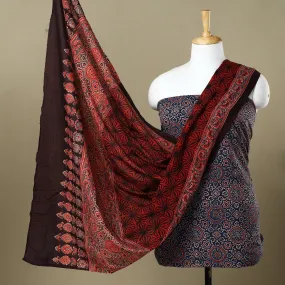 Blue - Ajrakh Block Printed Cotton 3pc Suit Material Set