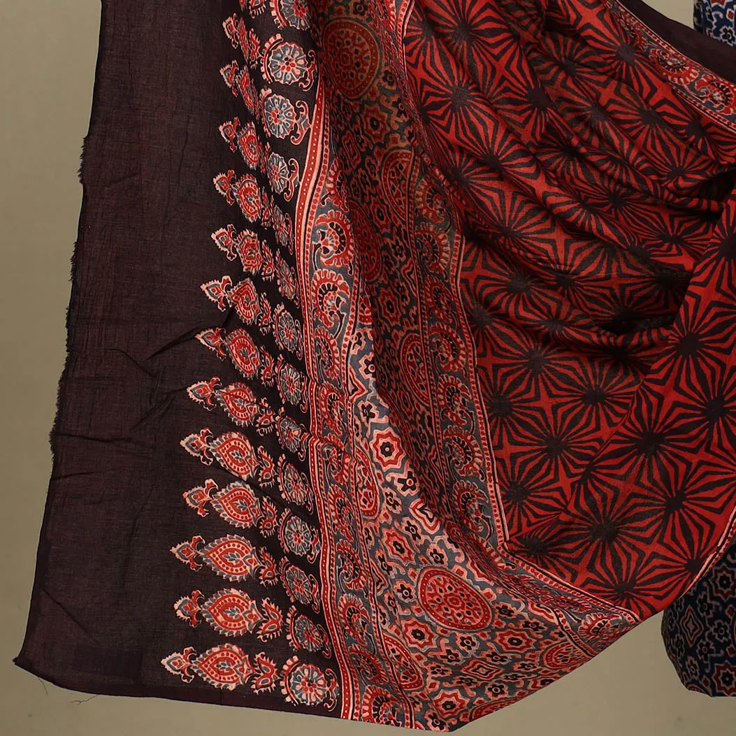 Blue - Ajrakh Block Printed Cotton 3pc Suit Material Set