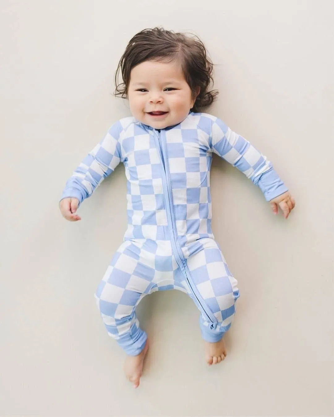 Blue Checkered Bamboo Romper