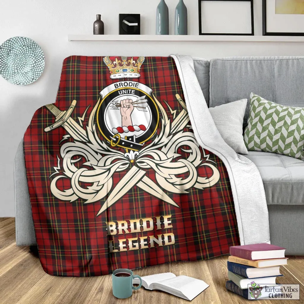 Brodie Tartan Blanket with Clan Crest and the Golden Sword of Courageous Legacy
