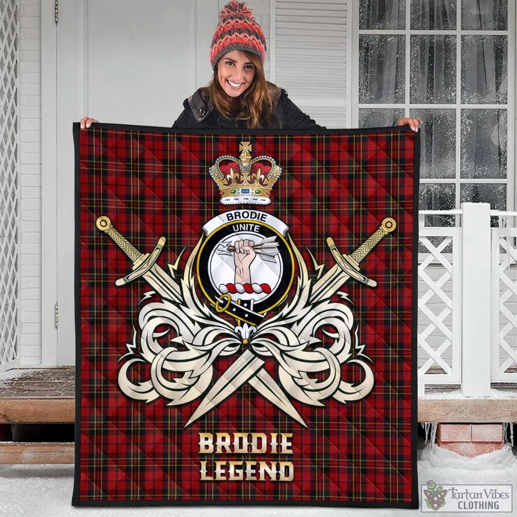 Brodie Tartan Quilt with Clan Crest and the Golden Sword of Courageous Legacy
