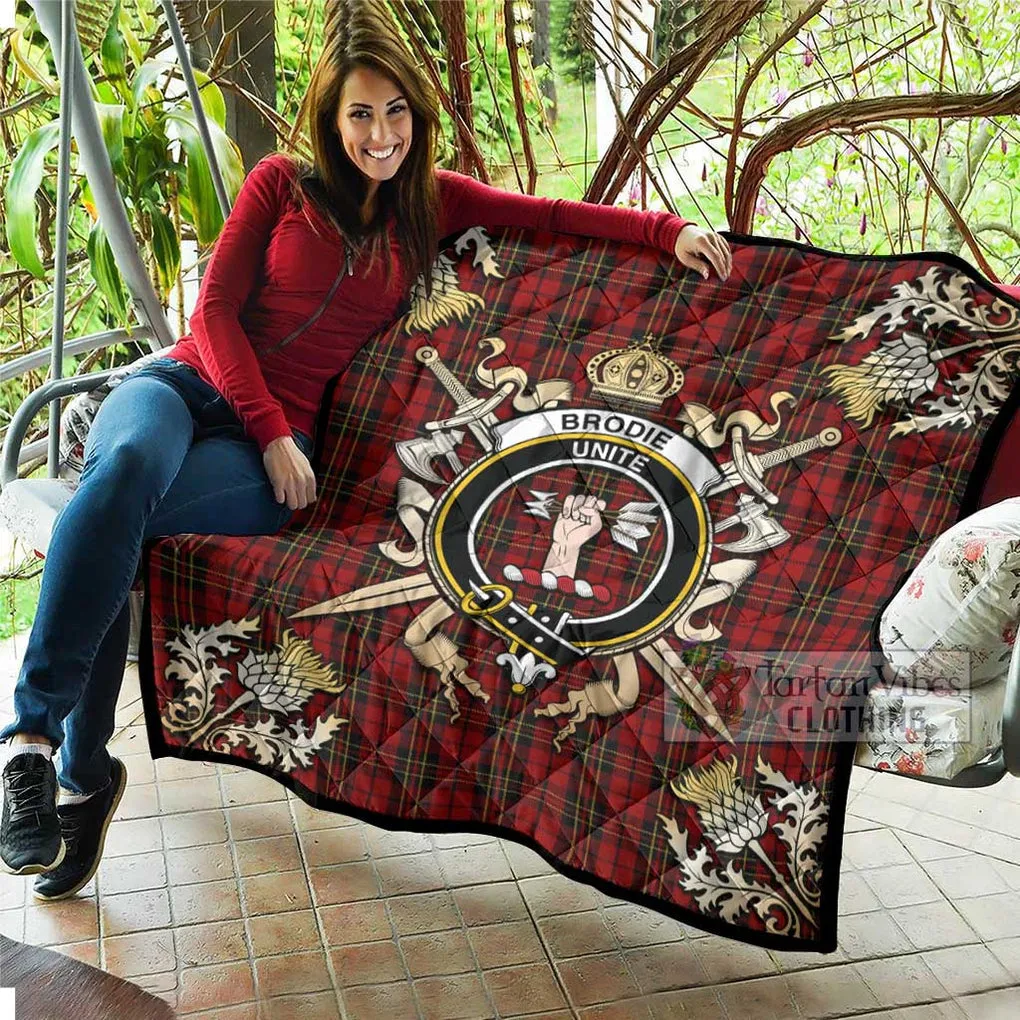 Brodie Tartan Quilt with Family Crest and Scottish Golden Courage Shield