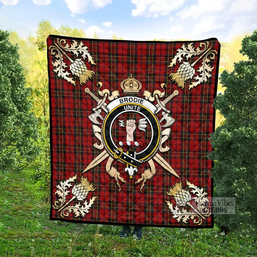 Brodie Tartan Quilt with Family Crest and Scottish Golden Courage Shield