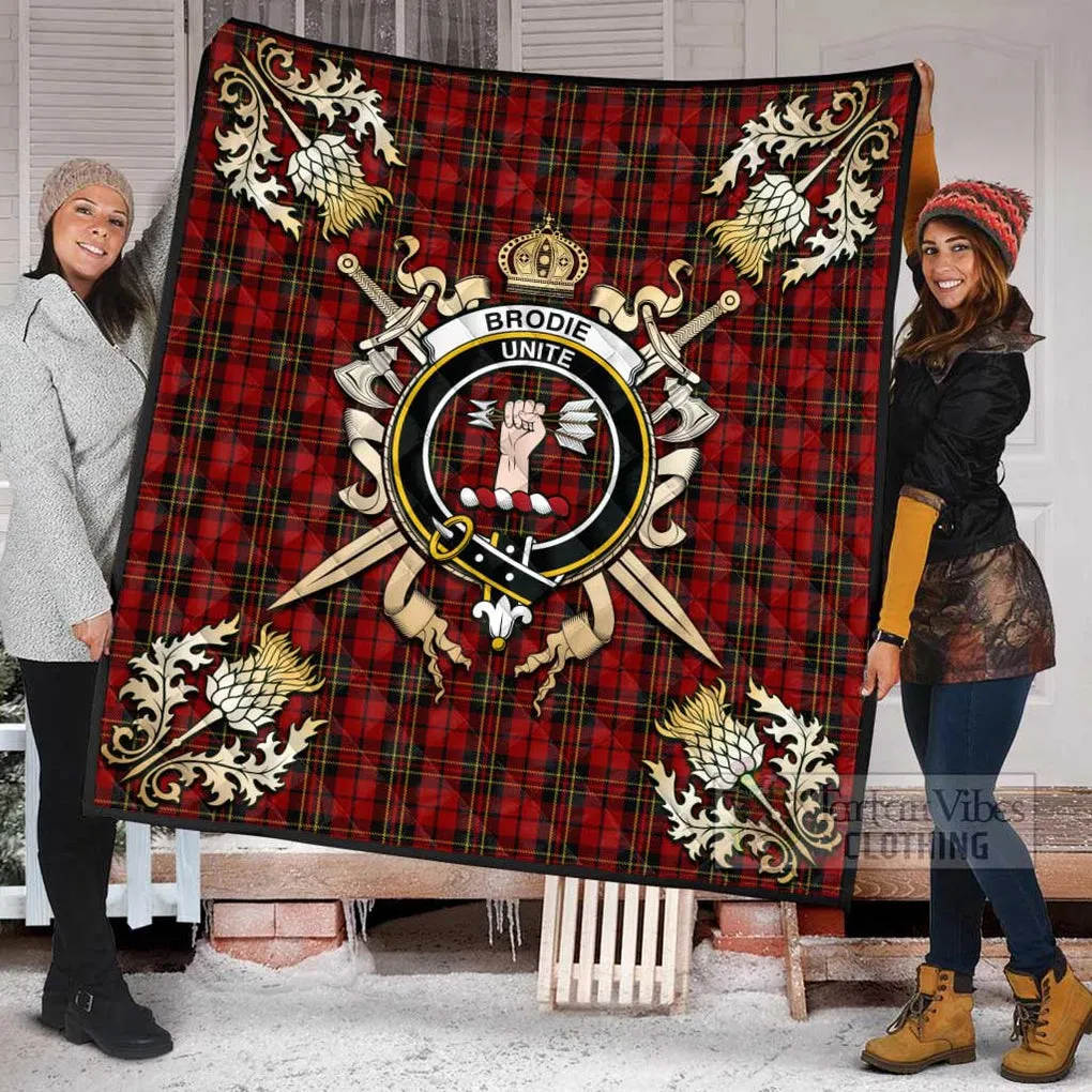 Brodie Tartan Quilt with Family Crest and Scottish Golden Courage Shield