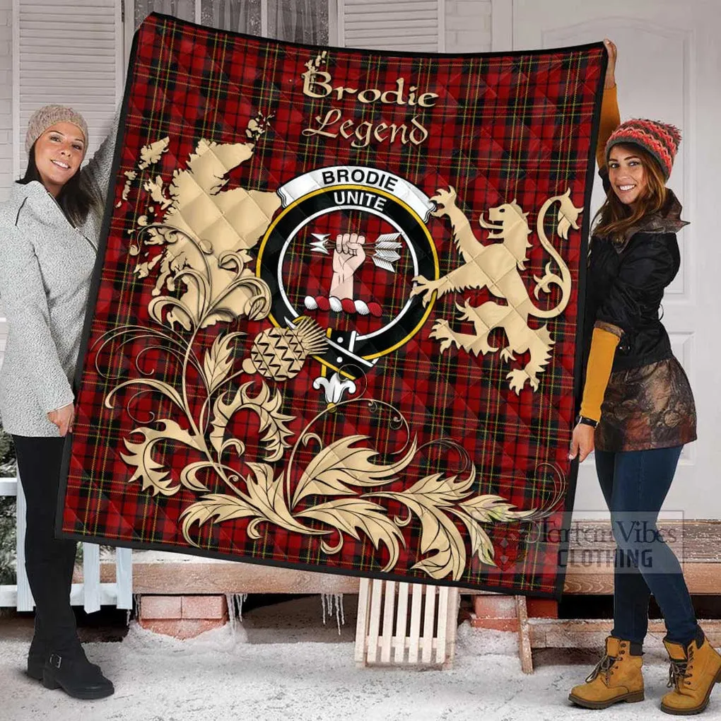 Brodie Tartan Quilt with Family Crest and Scottish Symbol Style