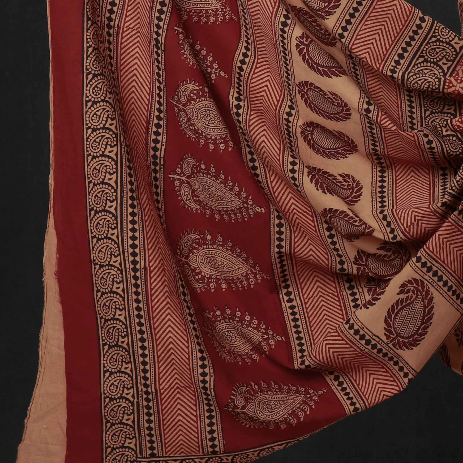 Brown - 3pc Bagh Block Printed Natural Dyed Cotton Suit Material Set