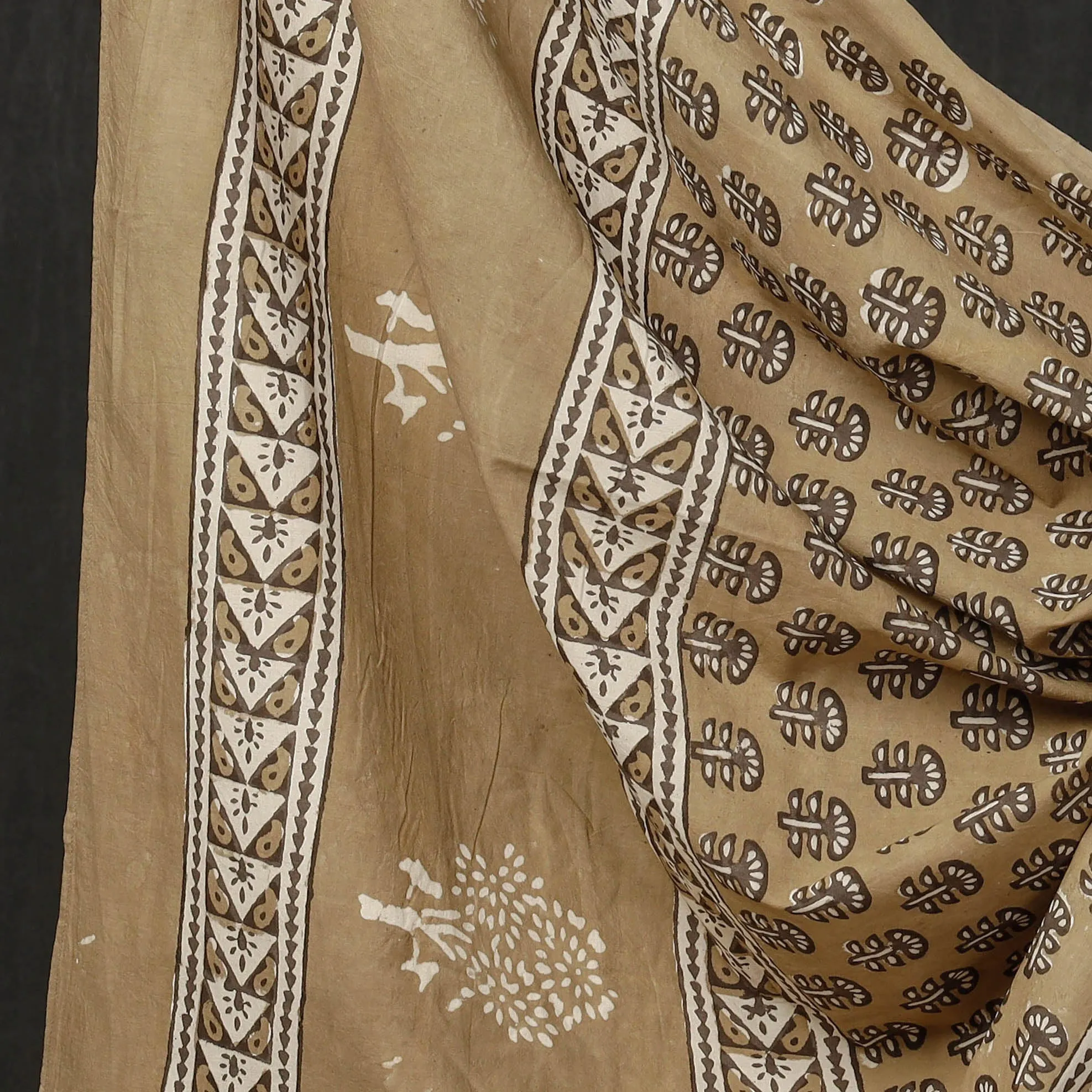 Brown - 3pc Cotton Block Printed Pipad Dress Material Set