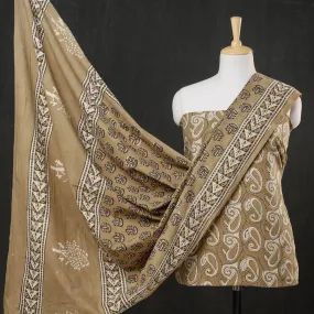Brown - 3pc Cotton Block Printed Pipad Dress Material Set