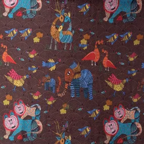 Brown Gond Print Silk Fabric