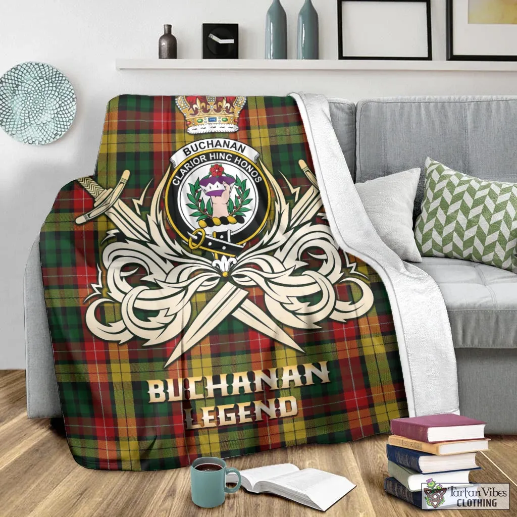 Buchanan Tartan Blanket with Clan Crest and the Golden Sword of Courageous Legacy
