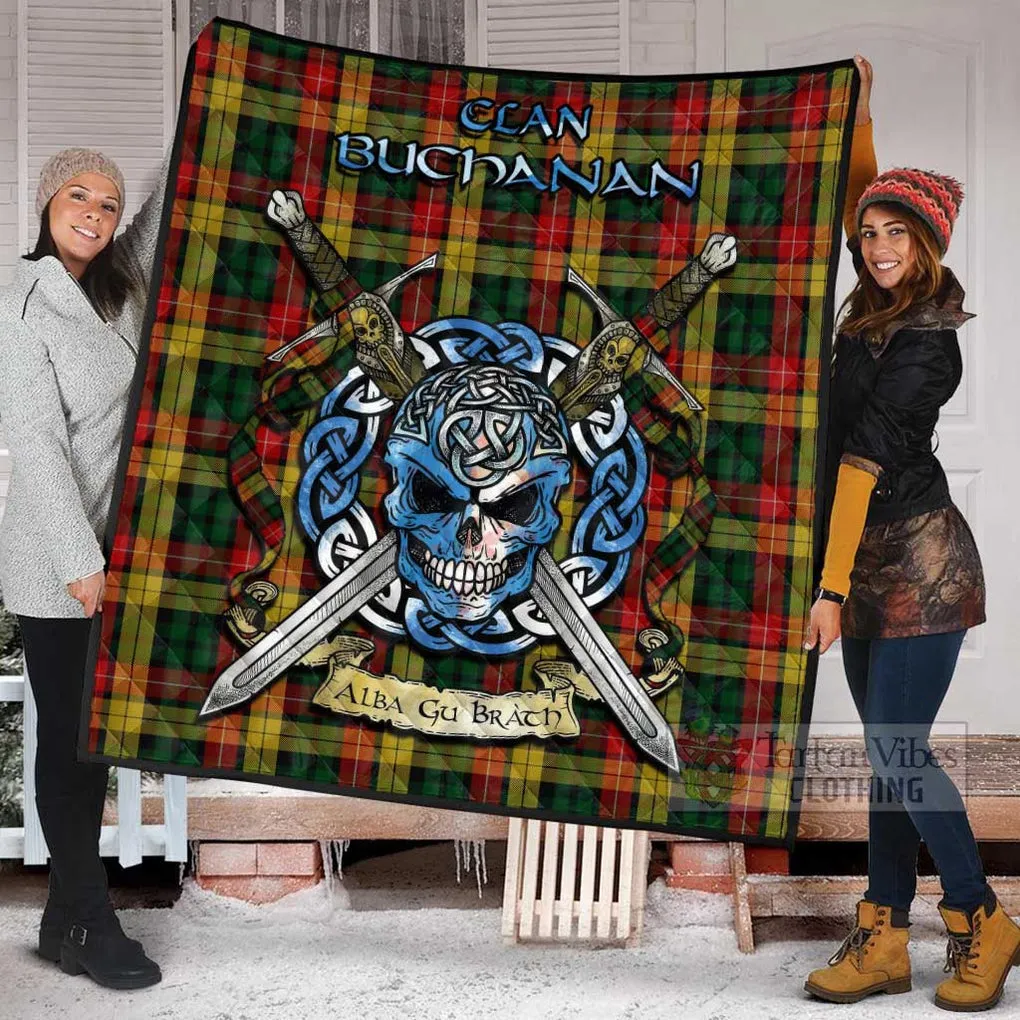 Buchanan Tartan Quilt with Celtic Skull Alba Gu Brath Style