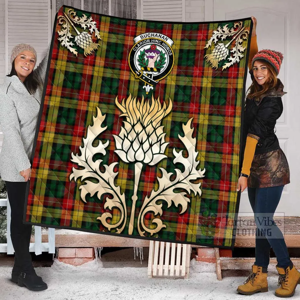 Buchanan Tartan Quilt with Family Crest and Golden Thistle Style