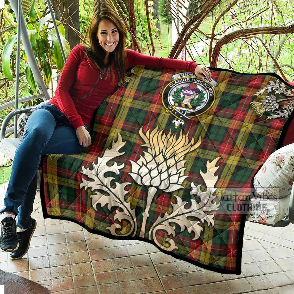 Buchanan Tartan Quilt with Family Crest and Golden Thistle Style