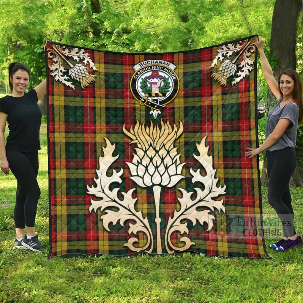 Buchanan Tartan Quilt with Family Crest and Golden Thistle Style