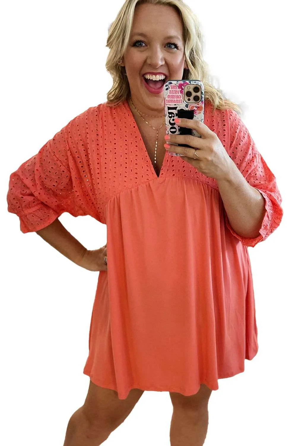 Carrot Plus Size Eyelet V Neck Babydoll Dress - Stylish Fit