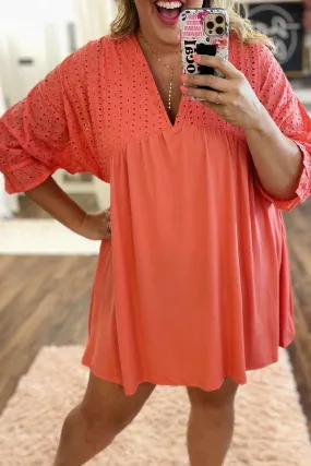 Carrot Plus Size Eyelet V Neck Babydoll Dress - Stylish Fit