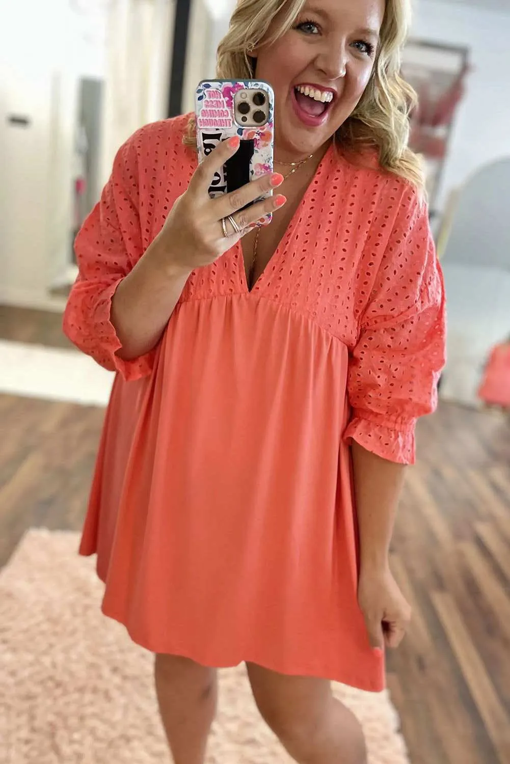 Carrot Plus Size Eyelet V Neck Babydoll Dress - Stylish Fit