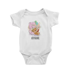 Cartoon Bear 5th Birthday White White Baby Romper