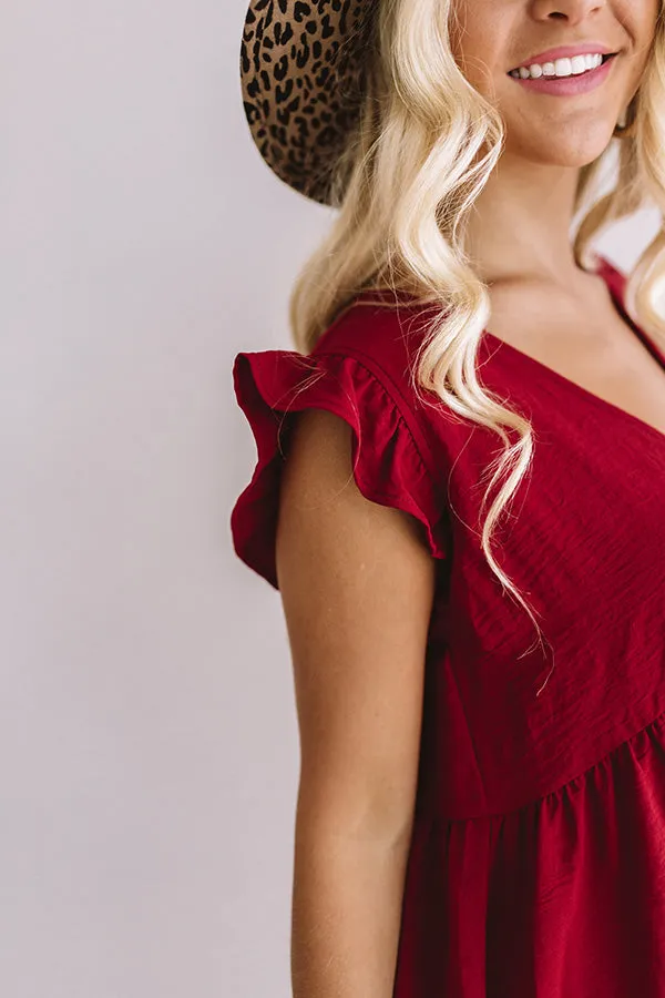 Champs And Cheers Front Tie Dress in Crimson