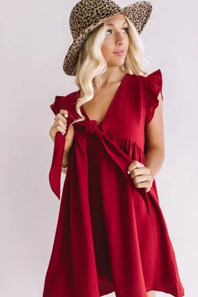 Champs And Cheers Front Tie Dress in Crimson