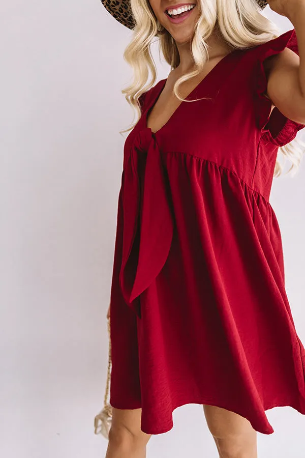 Champs And Cheers Front Tie Dress in Crimson