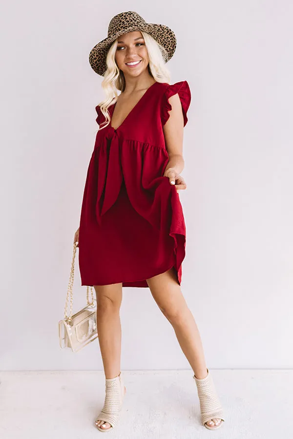 Champs And Cheers Front Tie Dress in Crimson