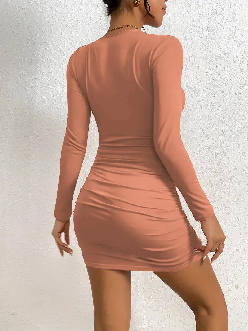 CrissCross Cut Out V-neck  Nightclub Ready Ruched Mini Dress