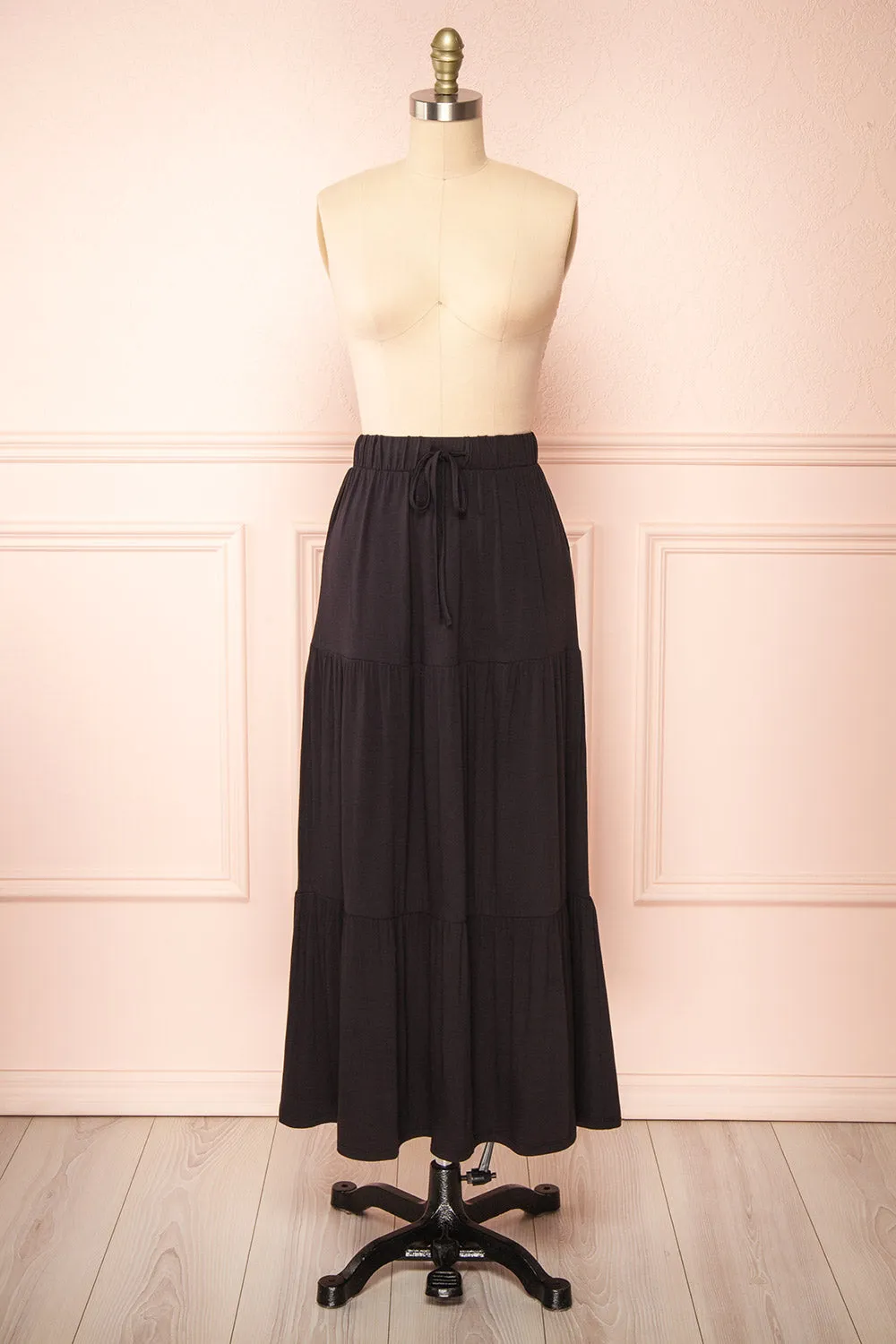 Cupido Black | Tiered Midi Skirt