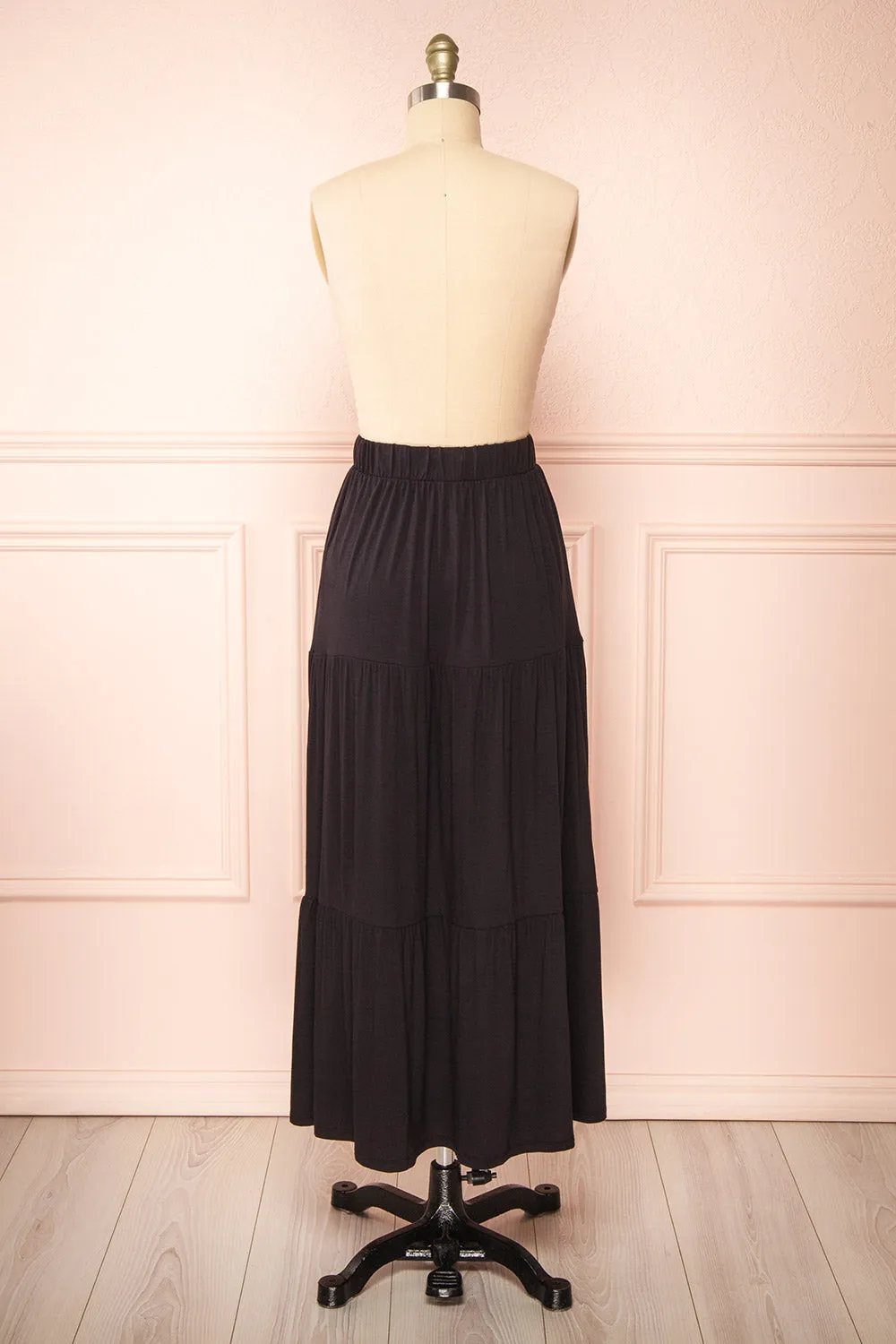Cupido Black | Tiered Midi Skirt
