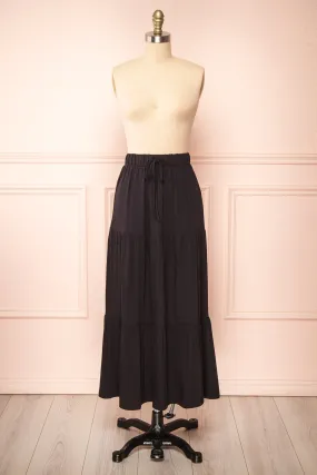 Cupido Black | Tiered Midi Skirt