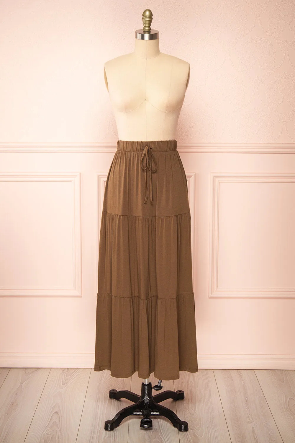 Cupido Khaki | Tiered Midi Skirt