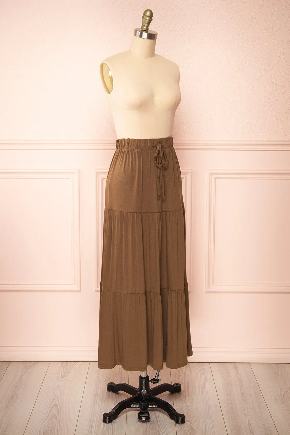 Cupido Khaki | Tiered Midi Skirt