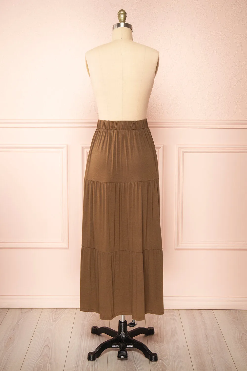 Cupido Khaki | Tiered Midi Skirt