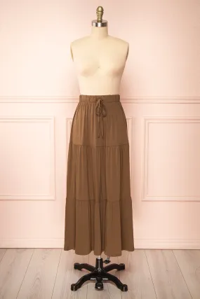 Cupido Khaki | Tiered Midi Skirt