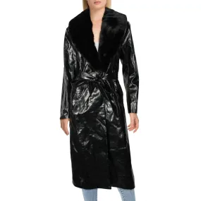 Danielle Bernstein Womens Faux Leather Long Trench Coat