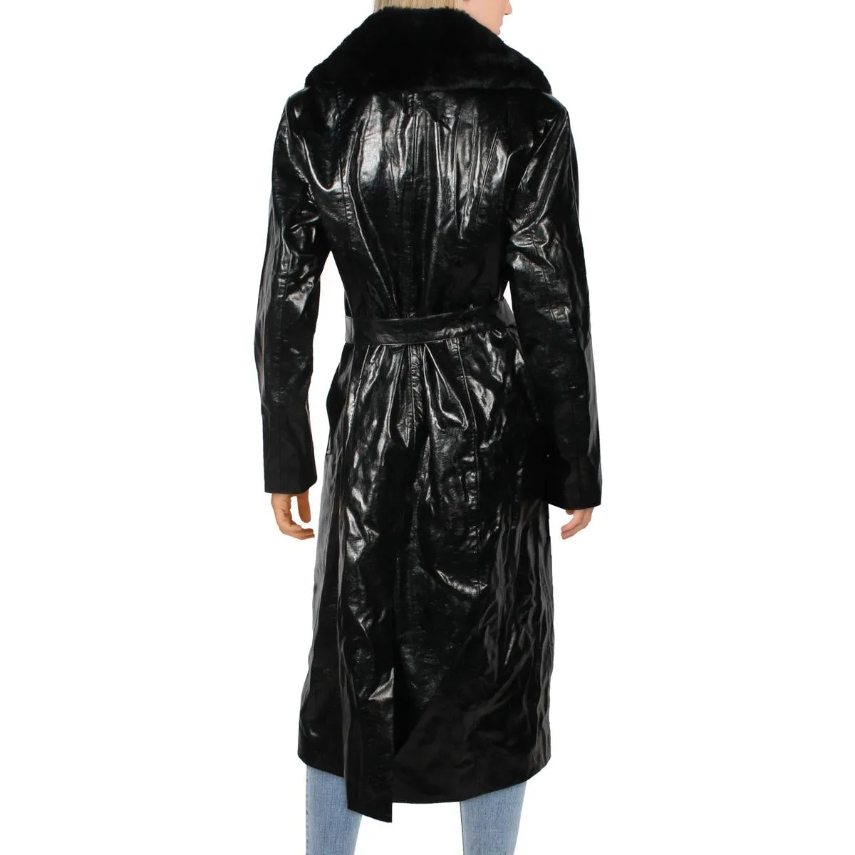 Danielle Bernstein Womens Faux Leather Long Trench Coat