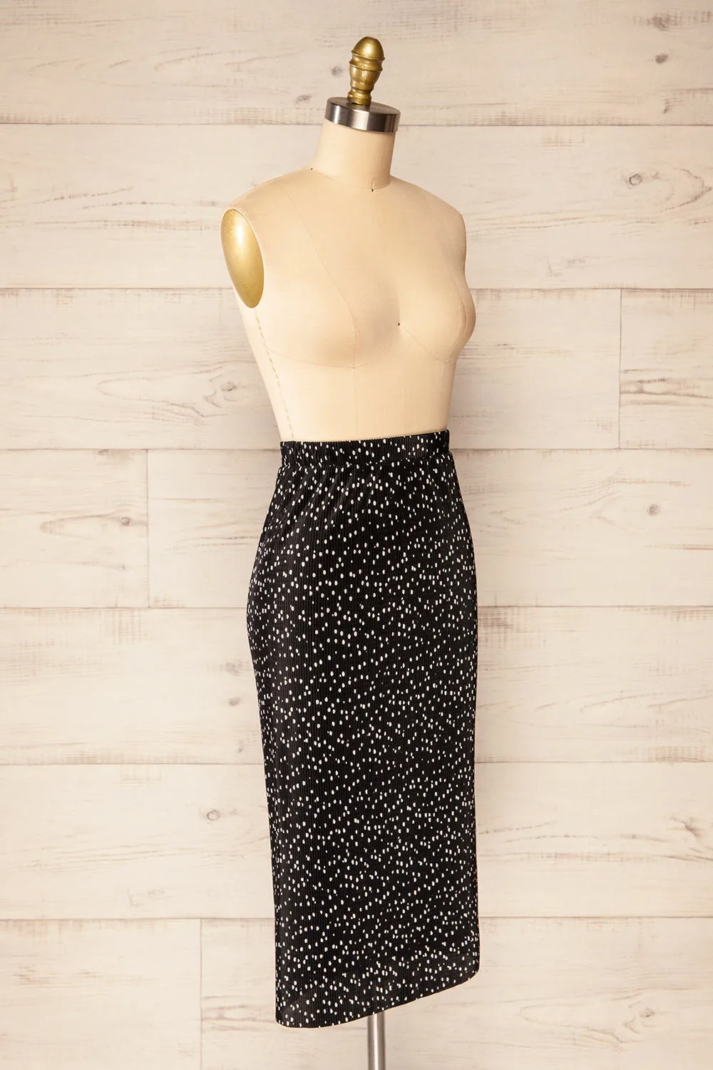 Dimbarasse | Black Patterned Pleated Skirt