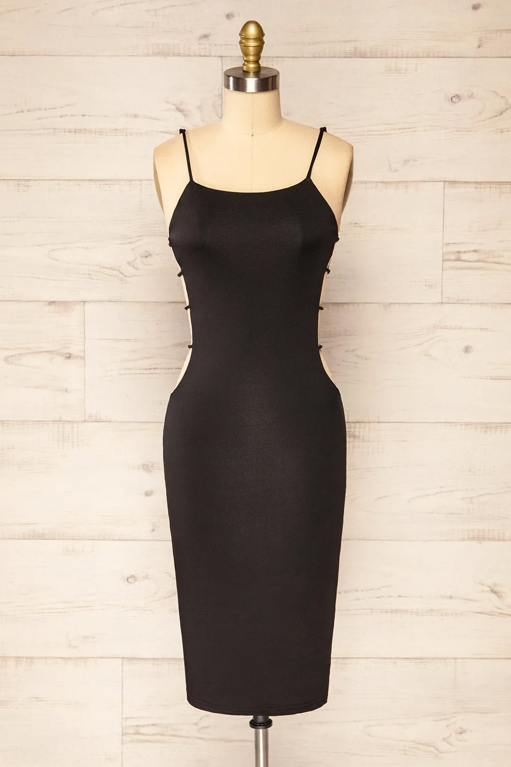 Dorie Black | Bodycon Midi Dress w/ Cutout Detail