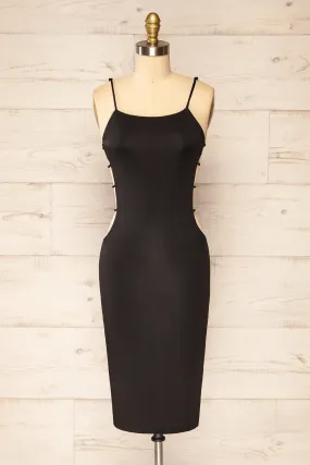 Dorie Black | Bodycon Midi Dress w/ Cutout Detail