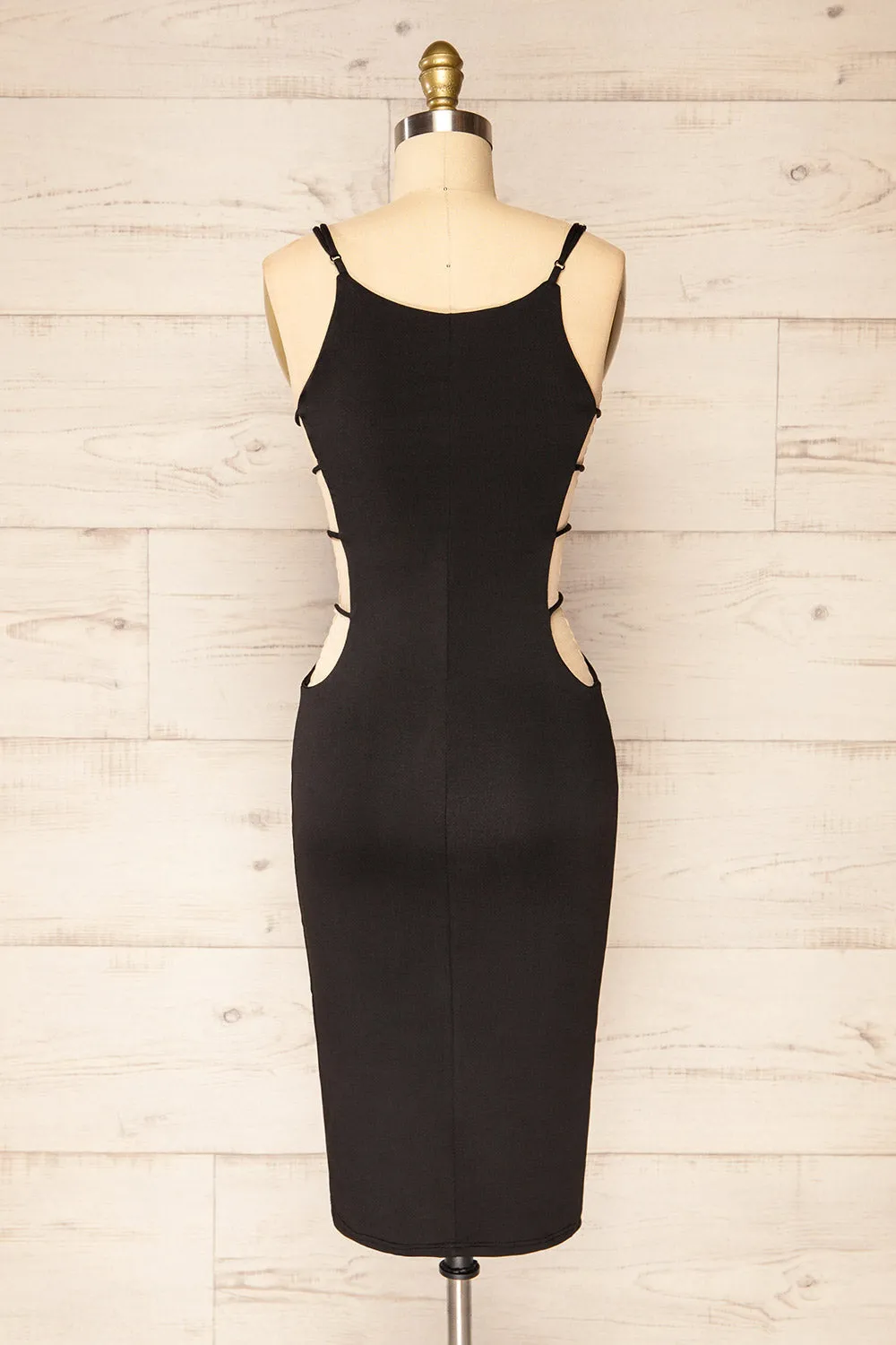 Dorie Black | Bodycon Midi Dress w/ Cutout Detail