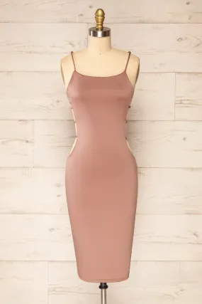 Dorie Mauve | Bodycon Midi Dress w/ Cutout Detail