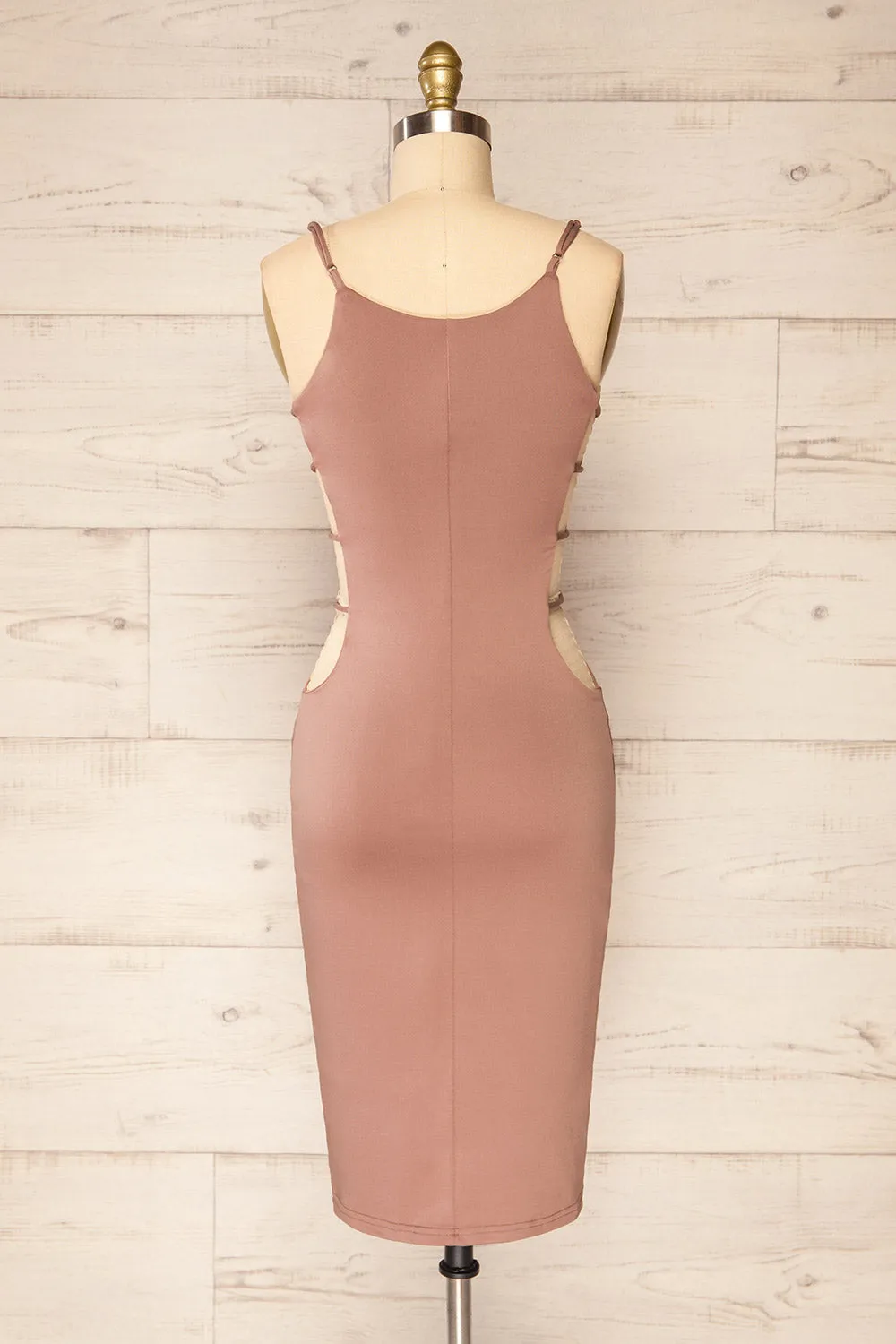 Dorie Mauve | Bodycon Midi Dress w/ Cutout Detail