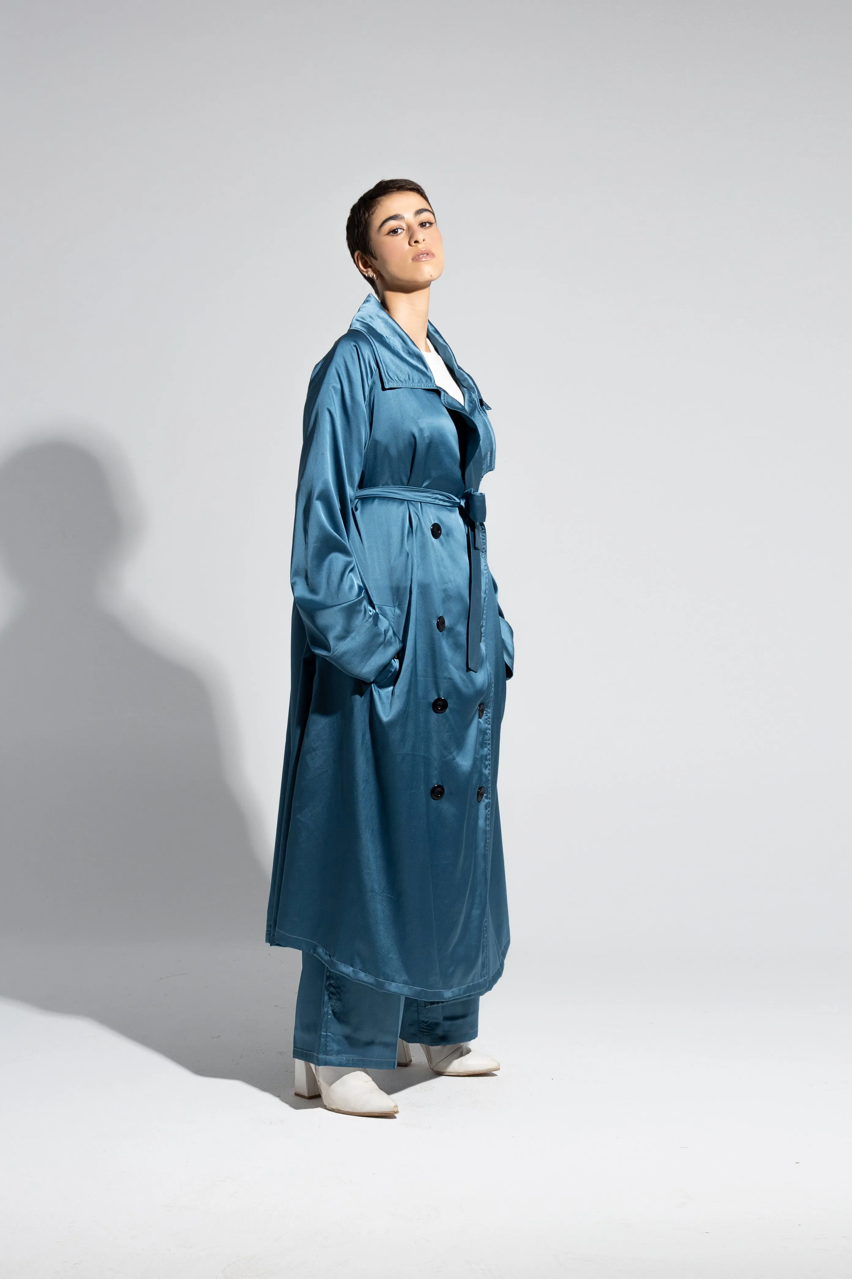 Double-Breasted Silk Trench Coat